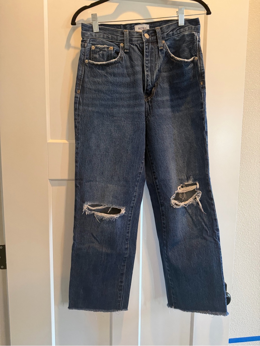 pistola Dark Blue Distressed Straight Jeans